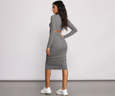 Open Back Ruched Ribbed Knit Midi Dresses
